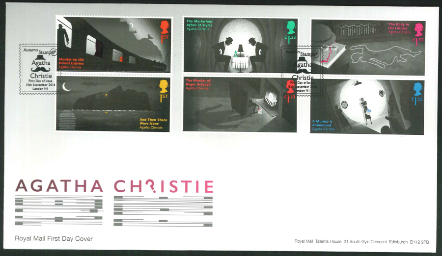 2016 - Agatha Christie, First Day Cover, Autumn Stampex FDI, London N1 Postmark